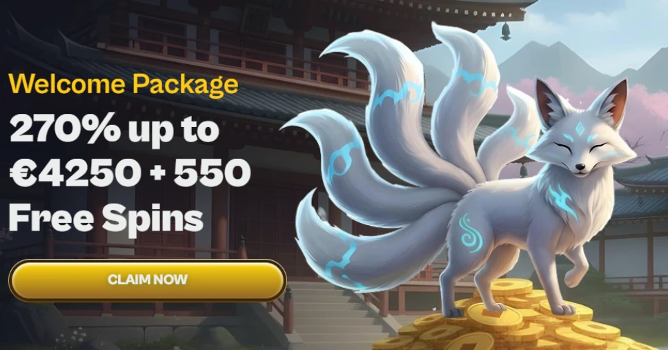 Banner featuring the 270% up to €4,250 + 550 free spins welcome package at Spinzen Casino. 